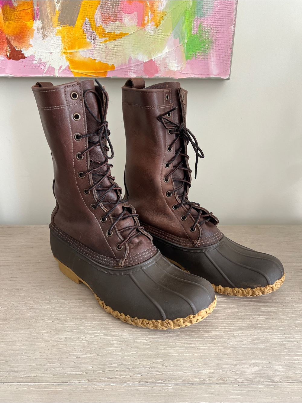 Men's L.L. Bean, Maine hunting shoe Brown Leather Lace-Up Duck Boots size 10